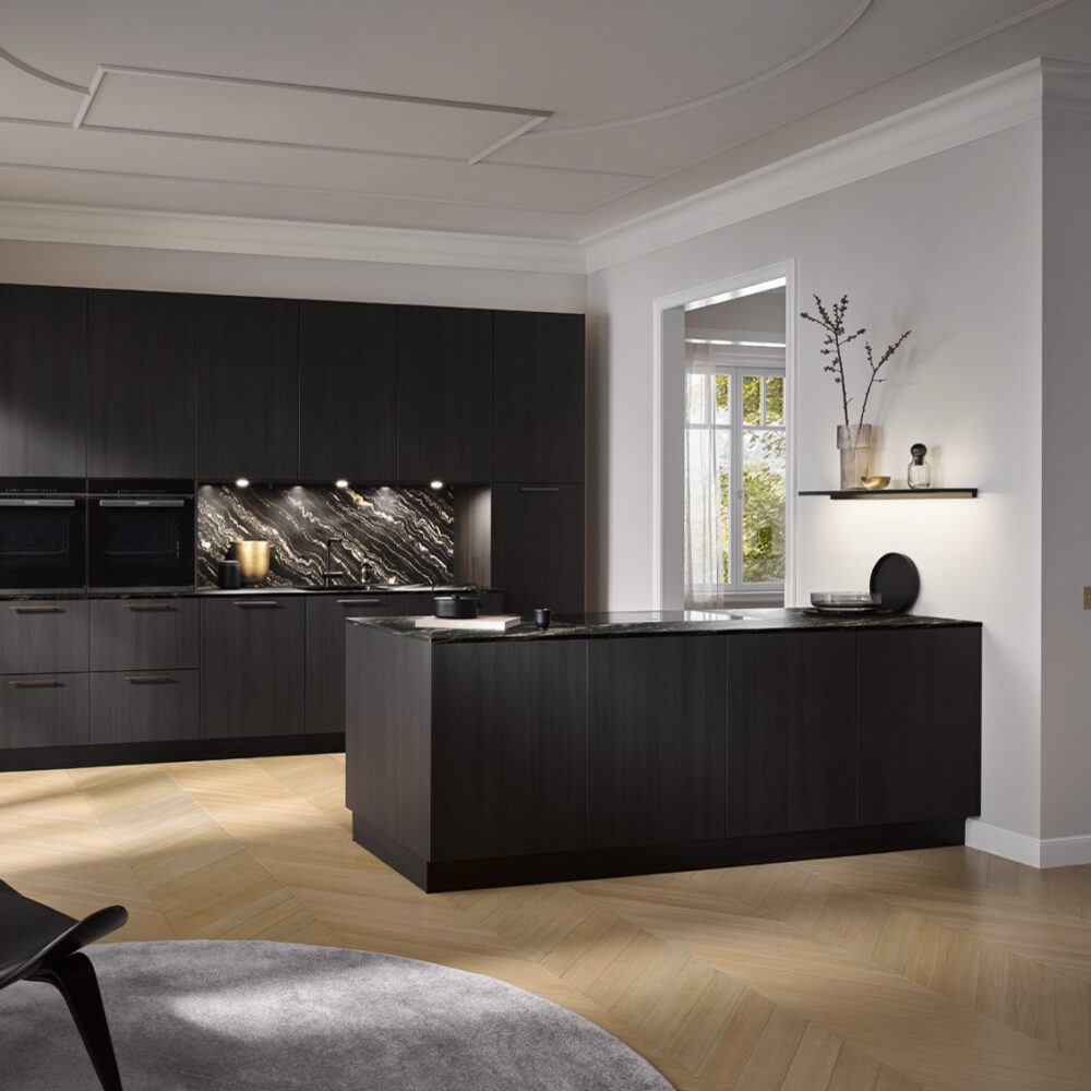 Häcker Küchen Häcker Designkueche mit Insel Feineiche Schwarz