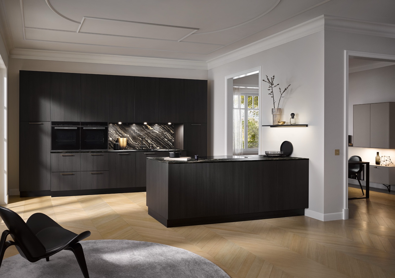 Häcker Küchen Häcker Designkueche mit Insel Feineiche Schwarz