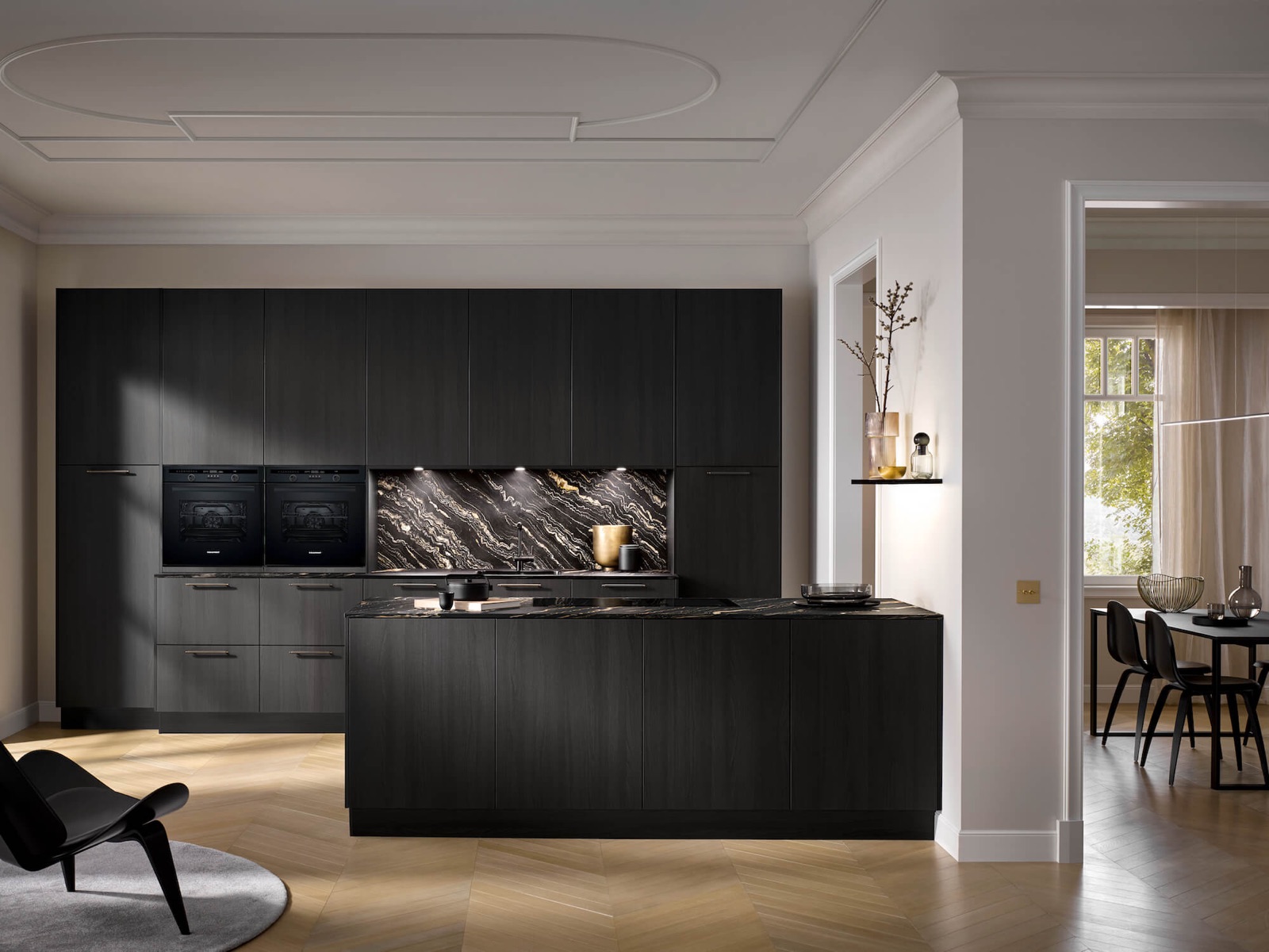 Häcker Designkueche mit Insel Feineiche